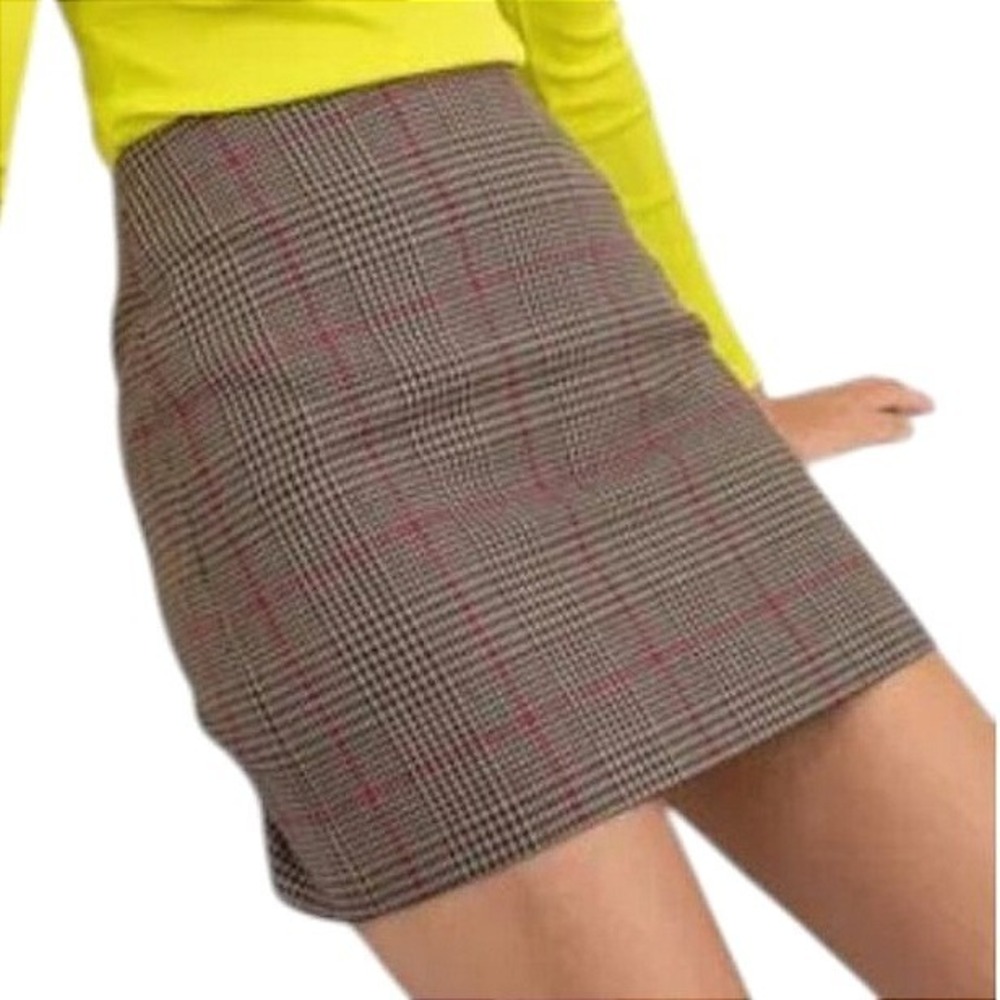 & Other Stories Mini Skirt Women's Size 10 Brown Check Zip Casual Preppy